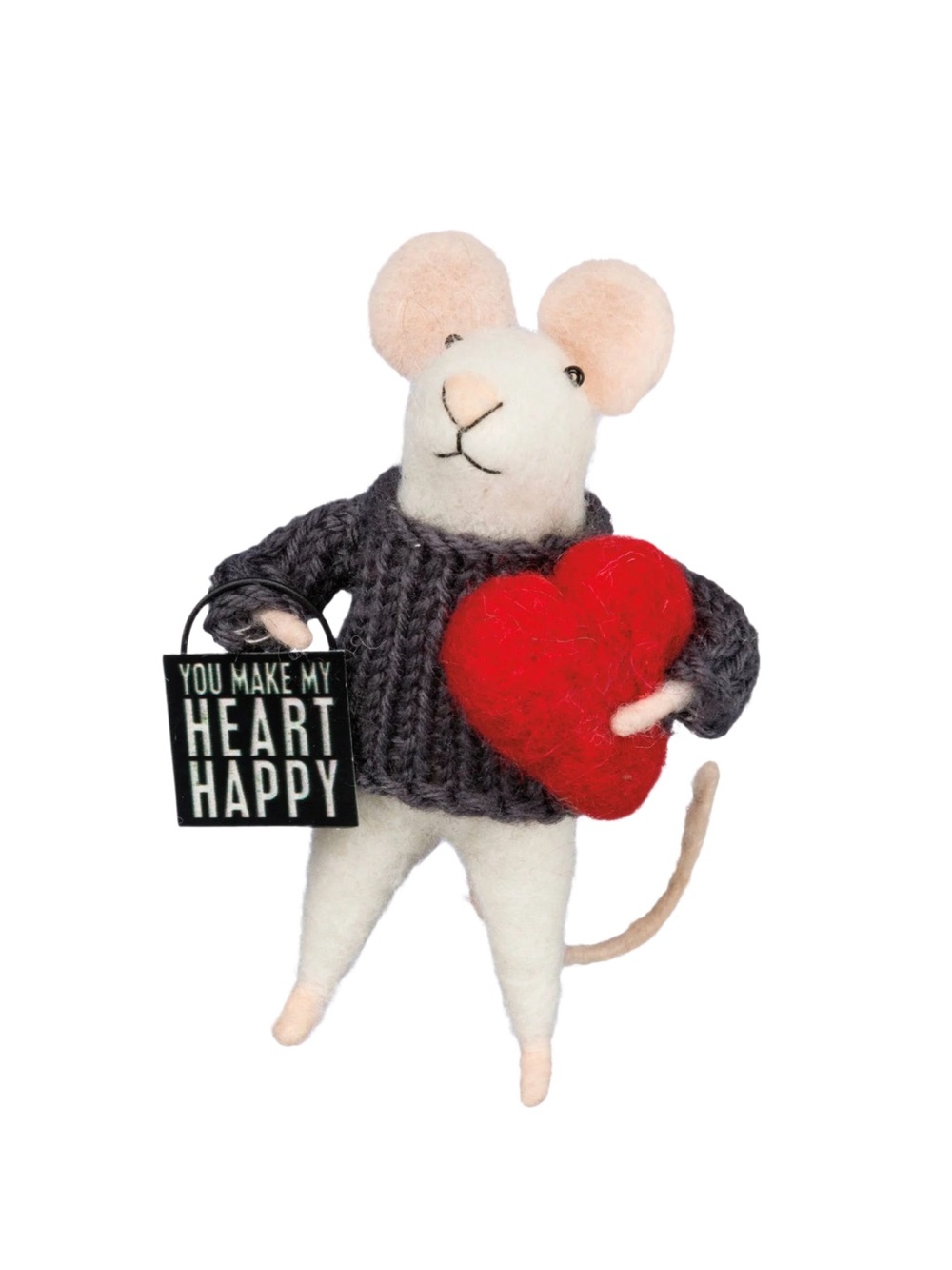 ❣️Needle Felted Mouse “YOU MAKE MY HEART HAPPY” Ornament- Primitives by Kathy